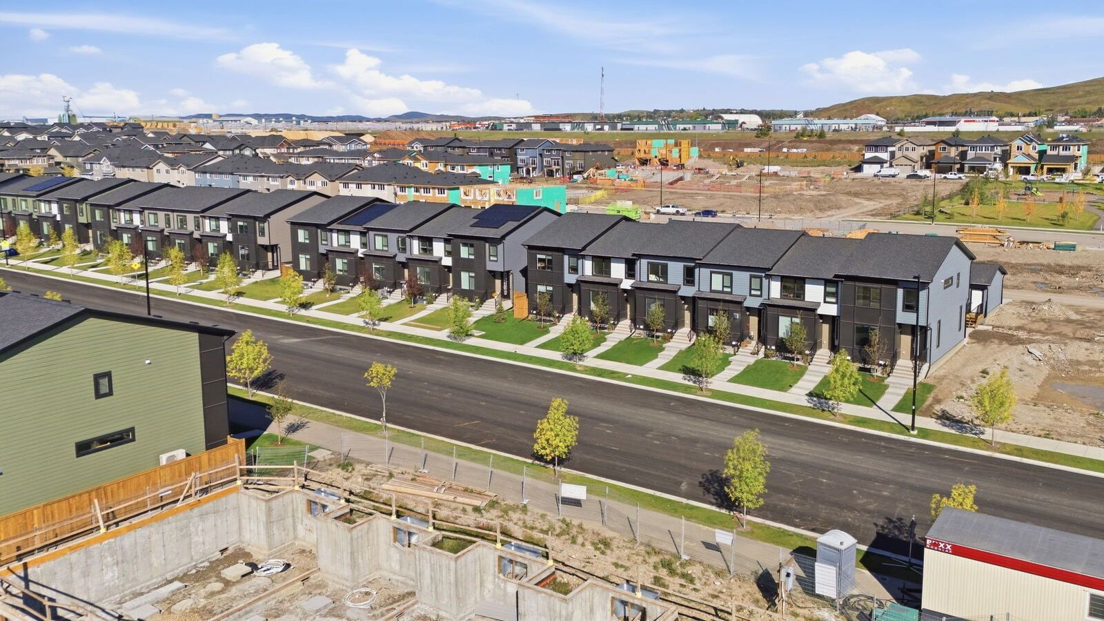 Aerial view of the Greystone neighbourhood in Cochrane