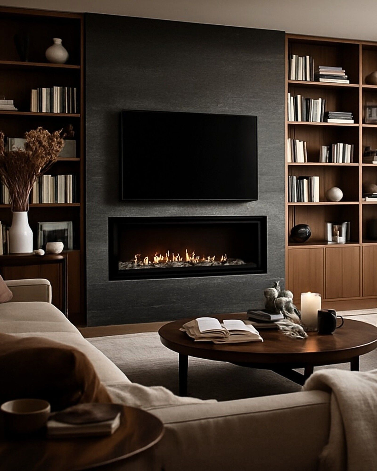 Warm editorial living room interior reflecting refined Calgary inner-city lifestyle and design.