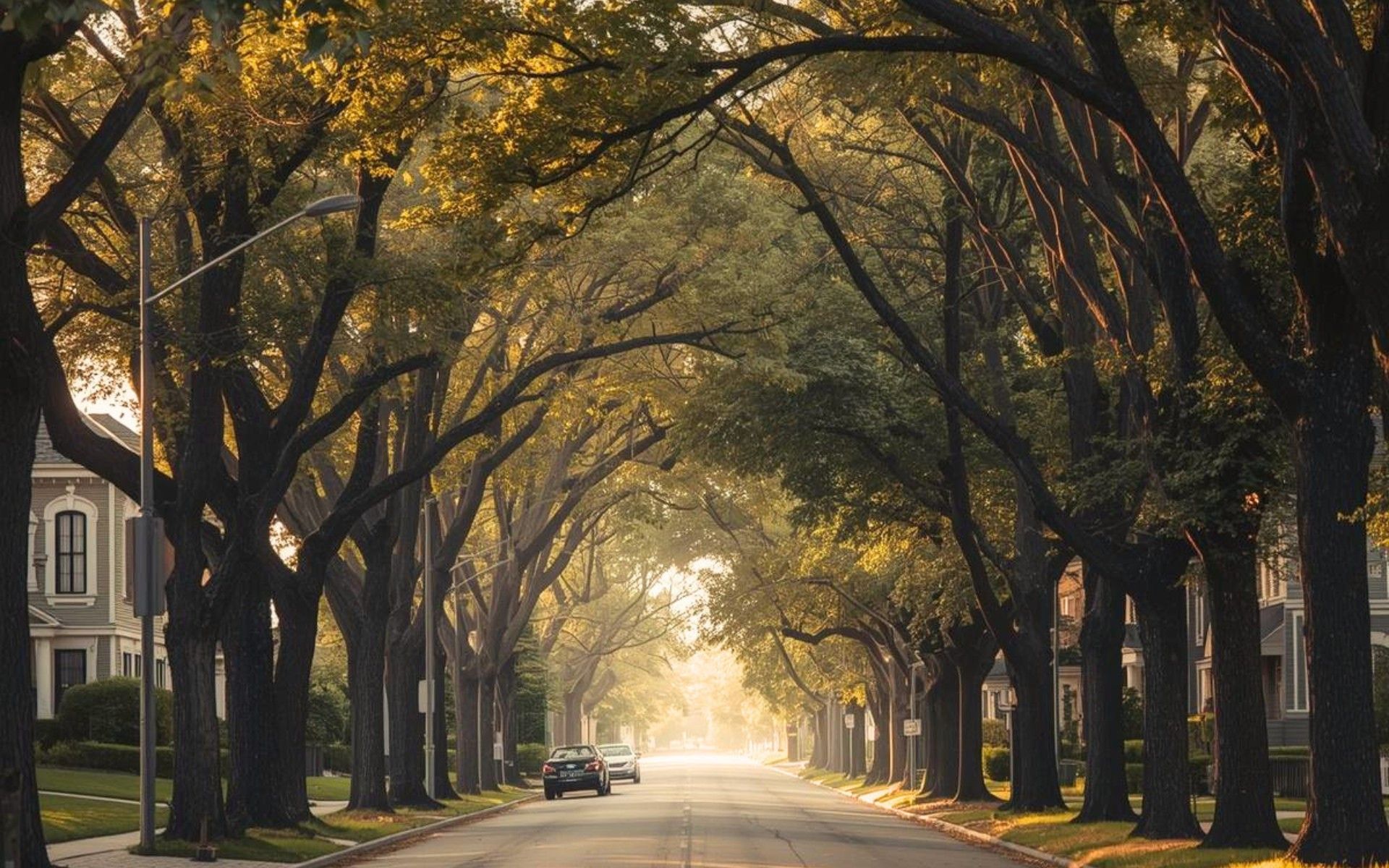 Tree-lined residential street in Mount Royal Calgary with mature trees and quiet estate homes
