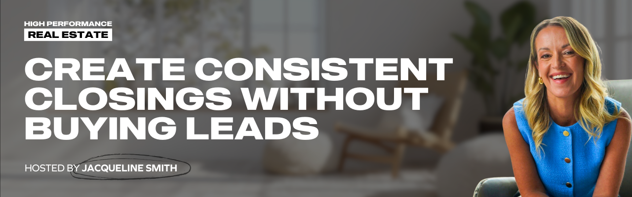 High performance real estate webinar hosted by Jacqueline Smith with a smiling woman in a blue sleeveless top.