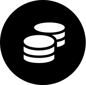 Stacked coins icon representing finance, savings, or cryptocurrency on a black background