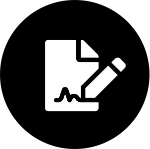 Document with pencil icon representing writing, editing, or signature tasks on a black background