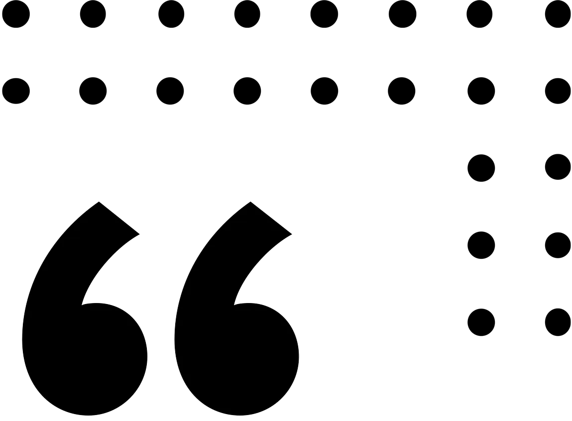 Quote marks symbol in black on a white background with partial black border.