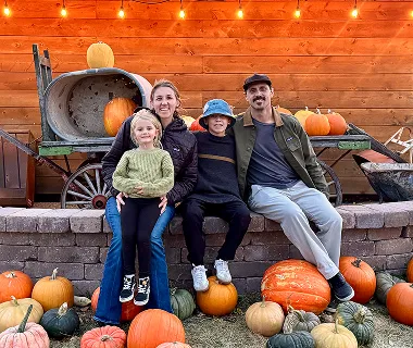 happy family in picture in farmstead