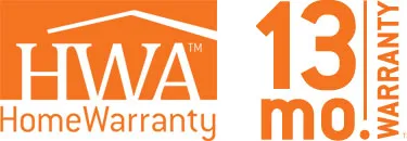 HWA Home Warranty 13-month coverage logo with orange and white design