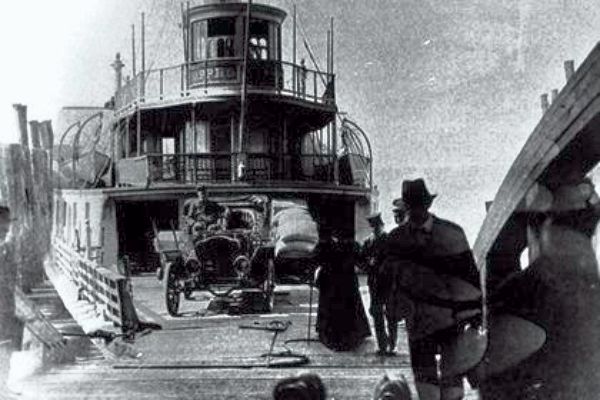 Automobiles Disembarking Cooper River Ferry
