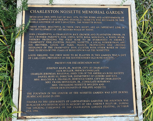 Charleston Noisette Memorial Garden Plaque