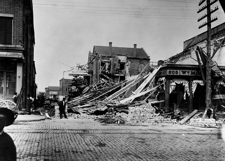 Corner East Bay and Cumberland Street, building destruction