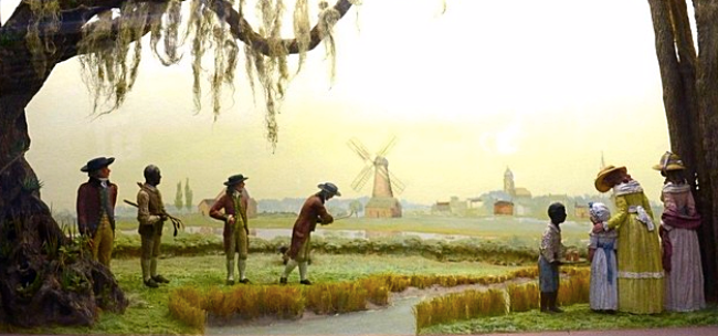 Diorama illustrating the 1786 match at Harleston Green in downtown Charleston, created by R.N.S. Whitelaw and displayed at the Harbour Town Lighthouse Museum on Hilton Head Island. (Sarah Welliver/Island Packet via P & C)