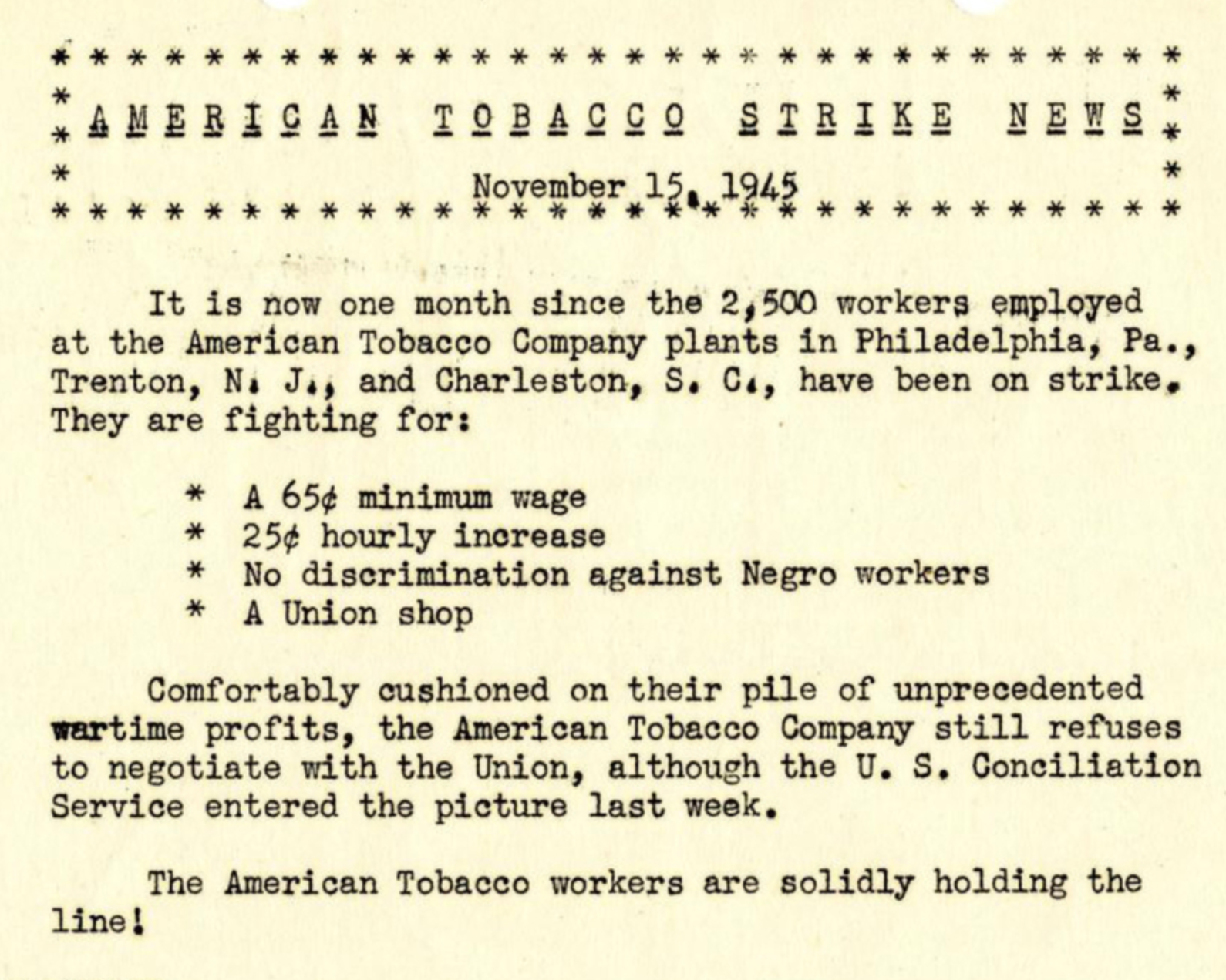 News Headline about the Tabacco Strike