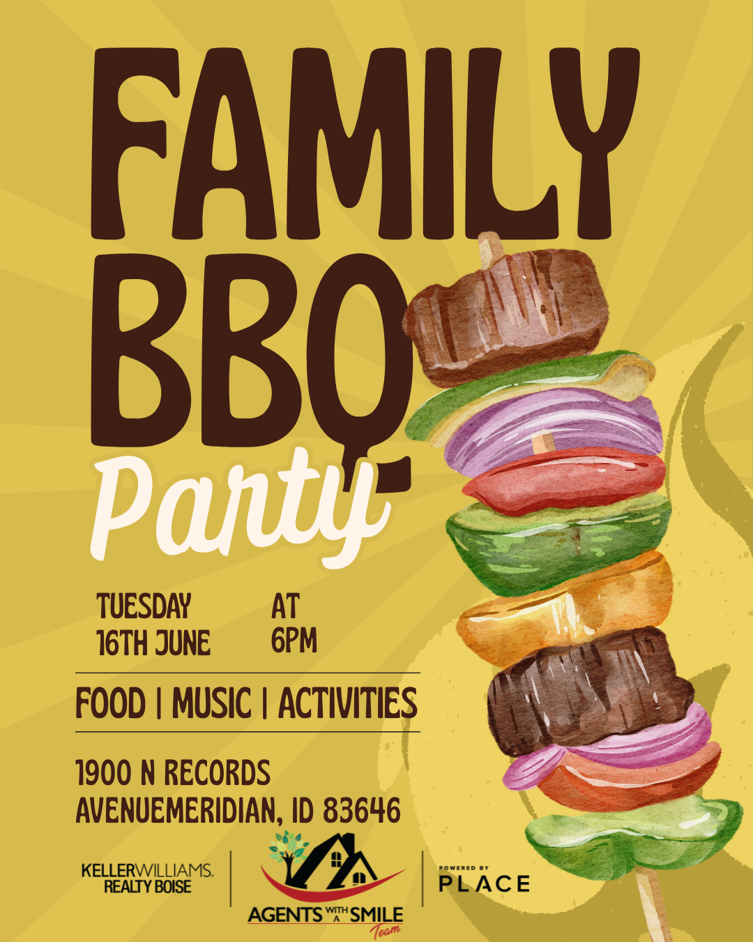 Summer BBQ event hosted by Agents with a Smile Team on June 10th at 6 PM featuring a backyard barbecue with a grill and outdoor setting.