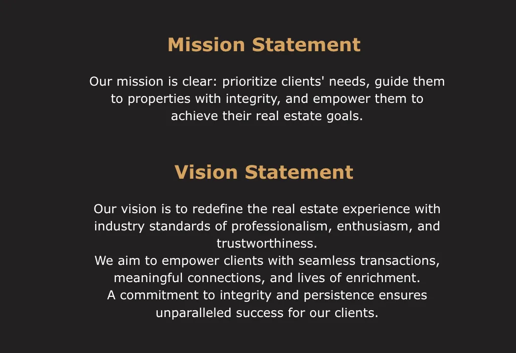 Tyree Real Estate mission statement emphasizing client prioritization, trust, integrity, experienced professionals, innovative technology, and exceptional client service.
