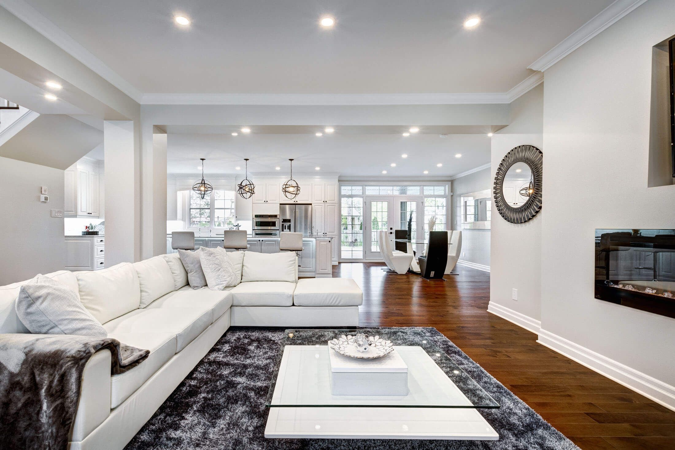 Couple cuddles on couch