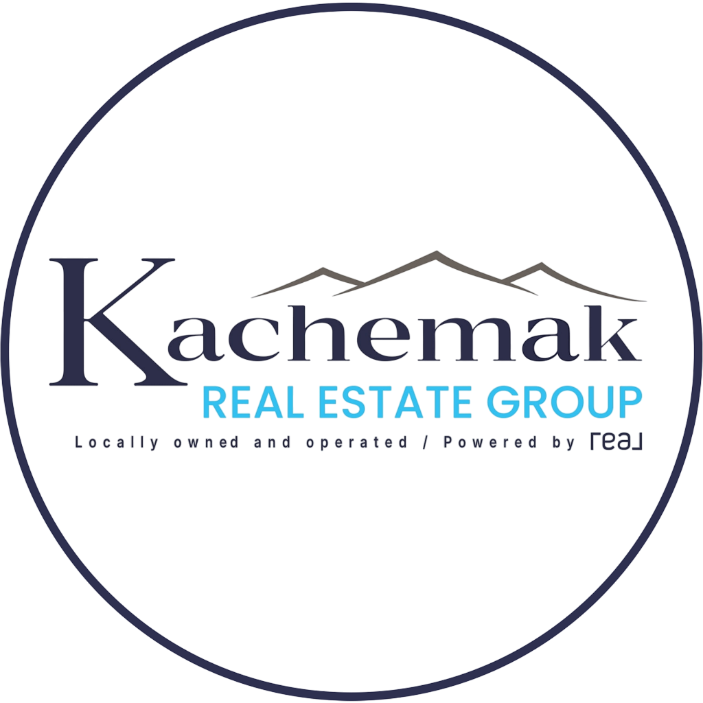 Kachemak Real Estate Group logo with mountains graphic and tagline 