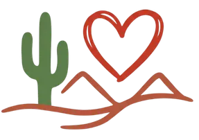 Saguaro cactus and heart over desert mountains