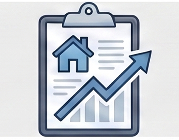 Strategy clipboard, house, and graph icon